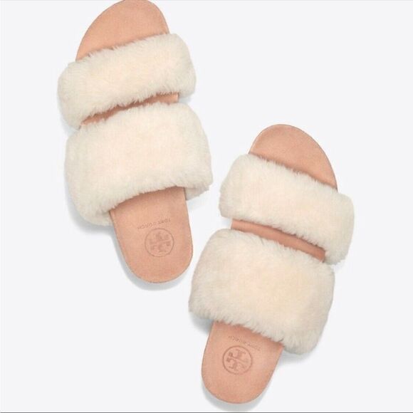 Tory Burch Sheldon Shearling Two Band Slide sandal size 7 - Picture 1 of 7